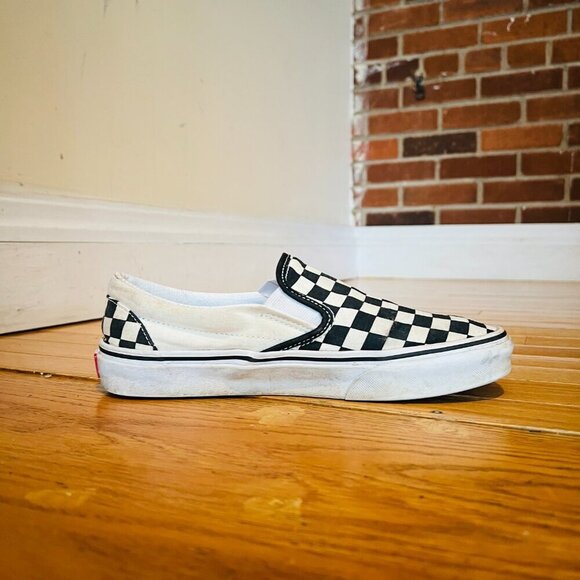 RARE🔥 VANS Classic Slip On Checkerboard Racing Flag White Black Sz 7. Mens Shoe - Picture 7 of 16